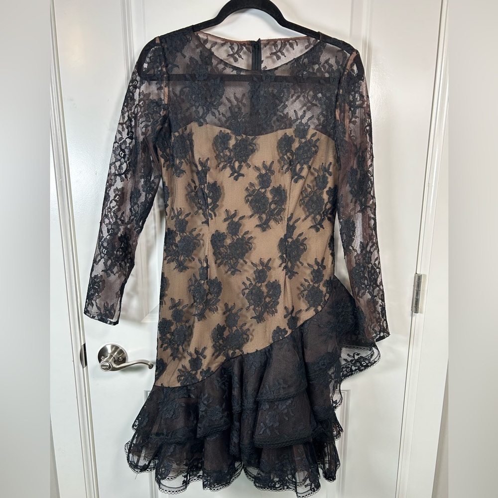 Victor Costa for Nahdre’e Vintage 80’s Black Lace Tiered Ruffle Dress Size 6